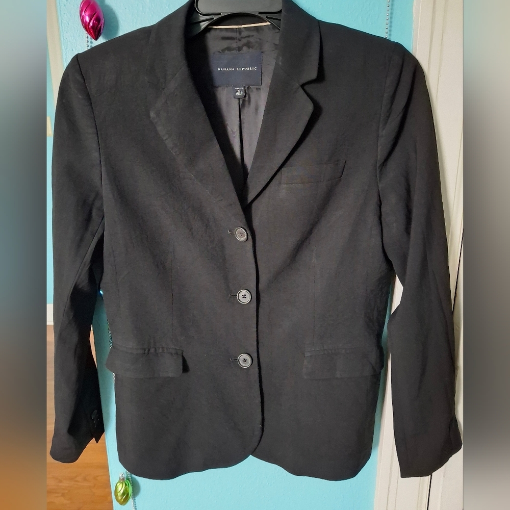 Banana Republic Stretch Womens Sz 10 Black Wool Blazer Summer Weight Vntg Excel - Picture 2 of 15